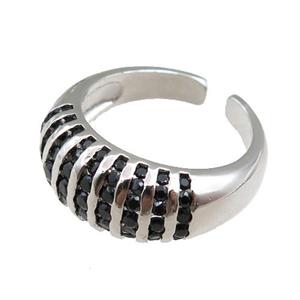 copper Rings pave black zircon, adjustable, platinum plated, approx 9.5mm, 20mm dia [FN21069]