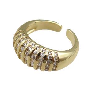 copper Rings pave zircon, adjustable, gold plated, approx 9.5mm, 20mm dia [FN21071]