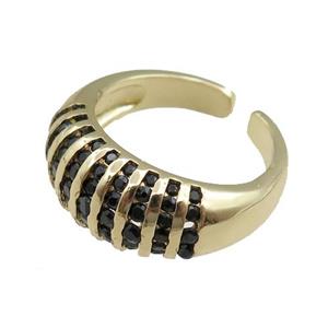 copper Rings pave black zircon, adjustable, gold plated, approx 9.5mm, 20mm dia [FN21072]