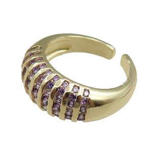 copper Rings pave purple zircon, adjustable, gold plated, approx 9.5mm, 20mm dia [FN21073]