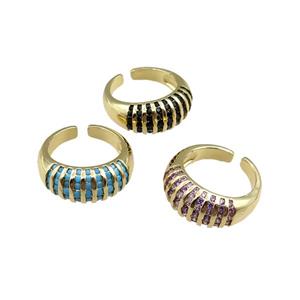 copper Rings pave zircon, mixed, adjustable, gold plated, approx 9.5mm, 20mm dia [FN21075]