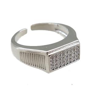 copper Rings pave zircon, adjustable, platinum plated, approx 9.5mm, 20mm dia [FN21076]