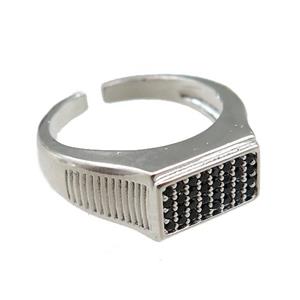 copper Rings pave black zircon, adjustable, platinum plated, approx 9.5mm, 20mm dia [FN21078]