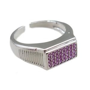 copper Rings pave hotpink zircon, adjustable, platinum plated, approx 9.5mm, 20mm dia [FN21079]