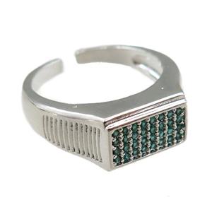copper Rings pave green zircon, adjustable, platinum plated, approx 9.5mm, 20mm dia [FN21080]