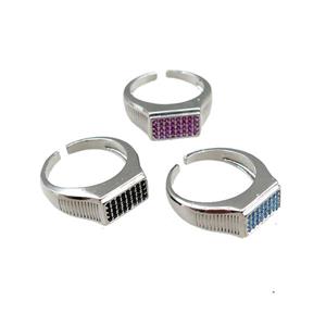 copper Rings pave zircon, mixed, adjustable, platinum plated, approx 9.5mm, 20mm dia [FN21082]