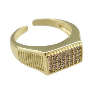 copper Rings pave zircon, adjustable, gold plated, approx 9.5mm, 20mm dia [FN21083]