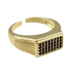 copper Rings pave black zircon, adjustable, gold plated, approx 9.5mm, 20mm dia [FN21084]