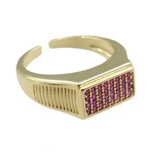 copper Rings pave red zircon, adjustable, gold plated, approx 9.5mm, 20mm dia [FN21086]