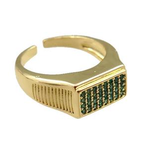 copper Rings pave green zircon, adjustable, gold plated, approx 9.5mm, 20mm dia [FN21087]