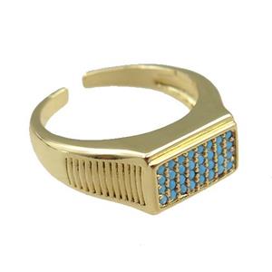 copper Rings pave blue zircon, adjustable, gold plated, approx 9.5mm, 20mm dia [FN21088]