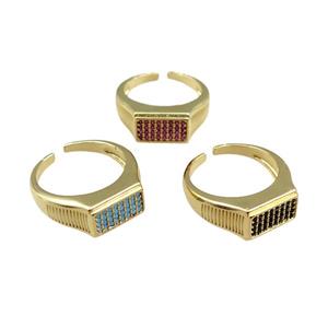 copper Rings pave zircon, mixed, adjustable, gold plated, approx 9.5mm, 20mm dia [FN21089]