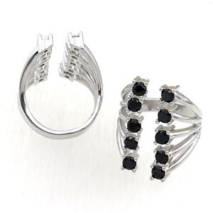 copper Rings pave black zircon, adjustable, platinum plated, approx 20mm, 20mm dia [FN21104]