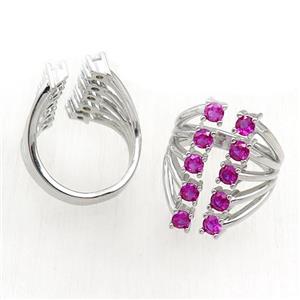 copper Rings pave hotpink zircon, adjustable, platinum plated, approx 20mm, 20mm dia [FN21106]