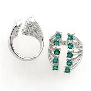 copper Rings pave green zircon, adjustable, platinum plated, approx 20mm, 20mm dia [FN21107]