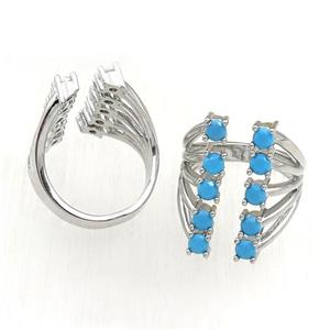copper Rings pave blue zircon, adjustable, platinum plated, approx 20mm, 20mm dia [FN21108]