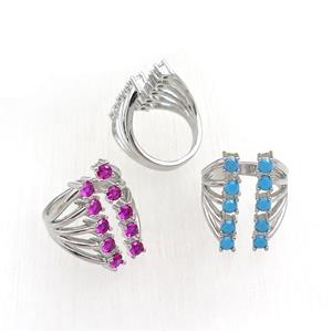 copper Rings pave zircon, mixed, adjustable, platinum plated, approx 20mm, 20mm dia [FN21109]