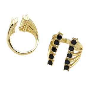 copper Rings pave black zircon, adjustable, gold plated, approx 20mm, 20mm dia [FN21111]