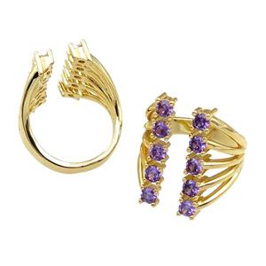 copper Rings pave purple zircon, adjustable, gold plated, approx 20mm, 20mm dia [FN21112]