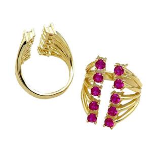 copper Rings pave hotpink zircon, adjustable, gold plated, approx 20mm, 20mm dia [FN21113]