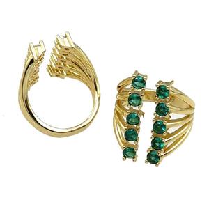 copper Rings pave green zircon, adjustable, gold plated, approx 20mm, 20mm dia [FN21114]