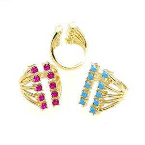 copper Rings pave zircon, mixed, adjustable, gold plated, approx 20mm, 20mm dia [FN21116]