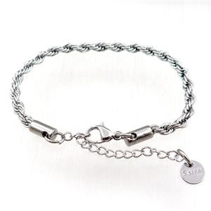Stainless Steel bracelet, platinum plated, approx 4mm, 17-22cm length [FN21122]