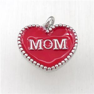 copper heart MON pendant with red enameling, platinum plated, approx 17-20mm [FN21126]