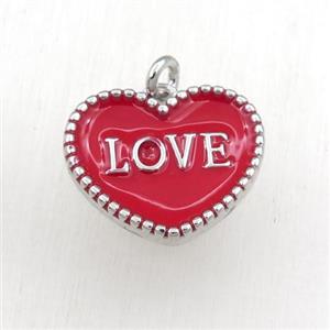 copper heart LOVE pendant with red enameling, platinum plated, approx 17-20mm [FN21128]