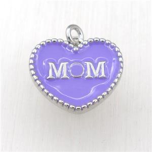 copper heart MON pendant with lavender enameling, platinum plated, approx 17-20mm [FN21129]