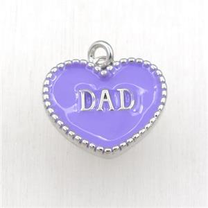 copper heart DAD pendant with lavender enameling, platinum plated, approx 17-20mm [FN21130]
