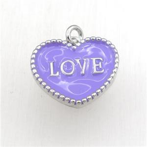 copper heart LOVE pendant with lavender enameling, platinum plated, approx 17-20mm [FN21131]