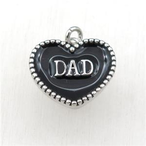 copper heart DAD pendant with black enameling, platinum plated, approx 17-20mm [FN21133]