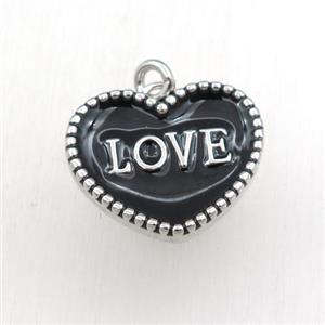 copper heart LOVE pendant with black enameling, platinum plated, approx 17-20mm [FN21134]