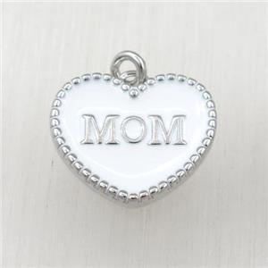 copper heart MOM pendant with white enameling, platinum plated, approx 17-20mm [FN21135]