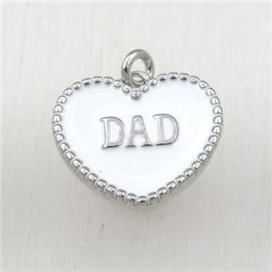 copper heart DAD pendant with white enameling, platinum plated, approx 17-20mm [FN21136]