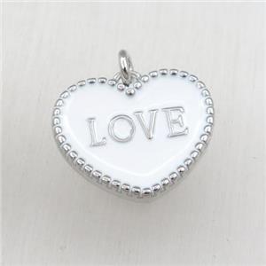 copper heart LOVE pendant with white enameling, platinum plated, approx 17-20mm [FN21137]