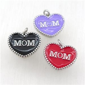 copper heart MOM pendant with enameling, mix, platinum plated, approx 17-20mm [FN21138]