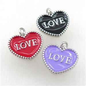 copper heart LOVE pendant with enameling, mix, platinum plated, approx 17-20mm [FN21140]