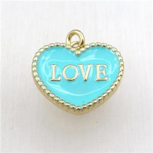 copper heart LOVE pendant with green enameling, gold plated, approx 17-20mm [FN21143]