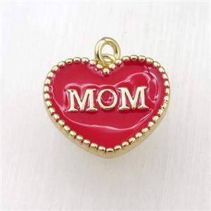 copper heart MOM pendant with red enameling, gold plated, approx 17-20mm [FN21144]