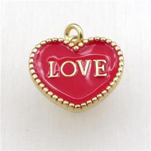 copper heart LOVE pendant with red enameling, gold plated, approx 17-20mm [FN21146]
