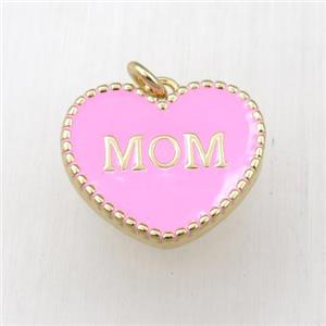 copper heart MOM pendant with pink enameling, gold plated, approx 17-20mm [FN21147]