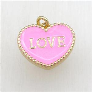 copper heart LOVE pendant with pink enameling, gold plated, approx 17-20mm [FN21149]