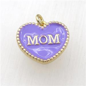copper heart MOM pendant with lavender enameling, gold plated, approx 17-20mm [FN21150]
