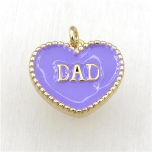 copper heart DAD pendant with lavender enameling, gold plated, approx 17-20mm [FN21151]