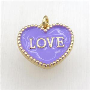 copper heart LOVE pendant with lavender enameling, gold plated, approx 17-20mm [FN21152]