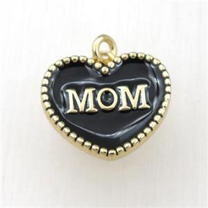 copper heart MOM pendant with black enameling, gold plated, approx 17-20mm [FN21153]