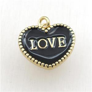 copper heart LOVE pendant with black enameling, gold plated, approx 17-20mm [FN21155]