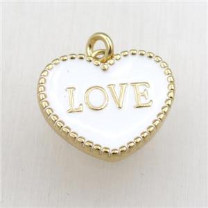 copper heart LOVE pendant with white enameling, gold plated, approx 17-20mm [FN21158]
